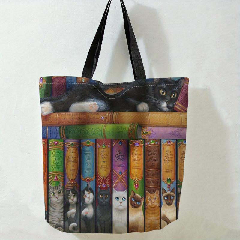Magic Books Cat Print Handbag Large Travel Beach Shoulder Bag