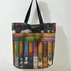 Magic Books Cat Print Handbag Large Travel Beach Shoulder Bag