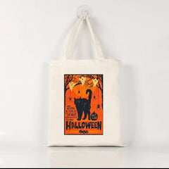 Halloween Ghost Skull Pumpkin Print Canvas Bag Top Handle Shoulder Bags