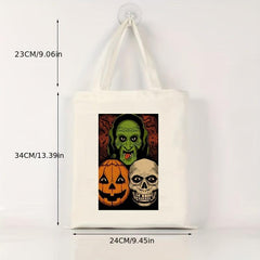 Halloween Ghost Skull Pumpkin Print Canvas Bag Top Handle Shoulder Bags