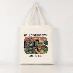 Halloween Ghost Skull Pumpkin Print Canvas Bag Top Handle Shoulder Bags