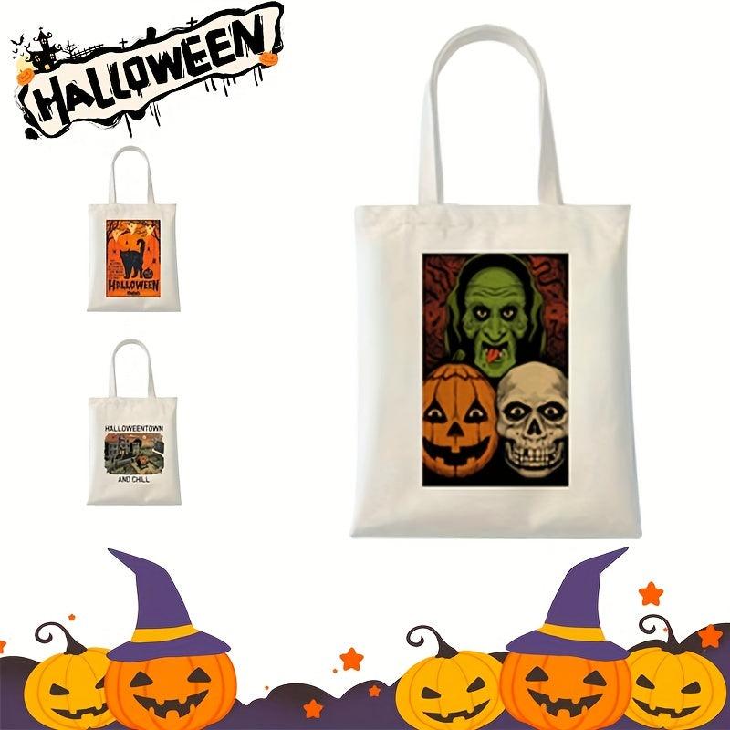Halloween Ghost Skull Pumpkin Print Canvas Bag Top Handle Shoulder Bags