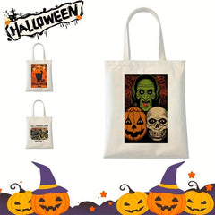 Halloween Ghost Skull Pumpkin Print Canvas Bag Top Handle Shoulder Bags