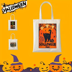 Halloween Ghost Skull Pumpkin Print Canvas Bag Top Handle Shoulder Bags