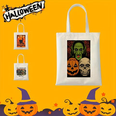 Halloween Ghost Skull Pumpkin Print Canvas Bag Top Handle Shoulder Bags