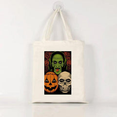 Halloween Ghost Skull Pumpkin Print Canvas Bag Top Handle Shoulder Bags