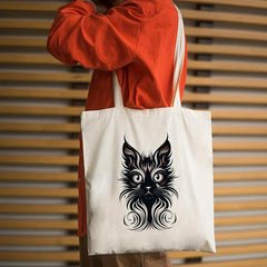 Cartoon Cat Print Canvas Shoulder Bag Shopping Handbag Lightweight Bag
