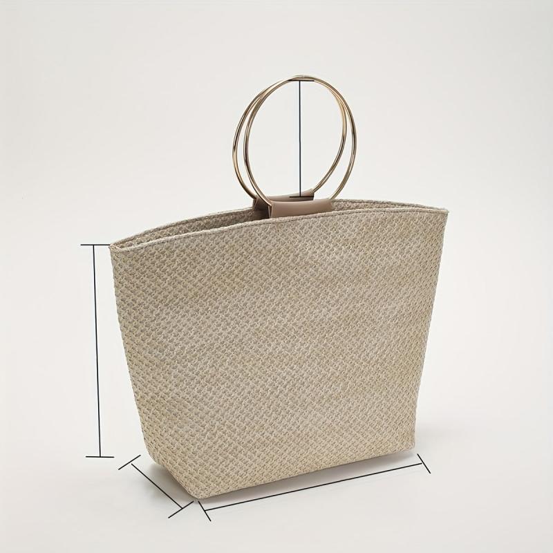 Straw Beach Tote Bag Woven Summer Handbag Top Handle Bag