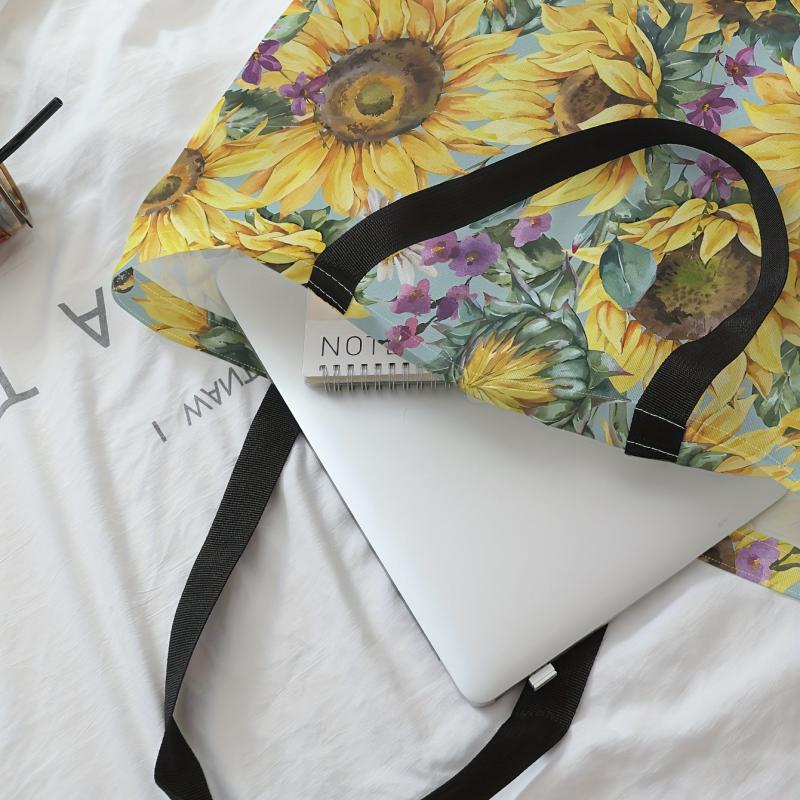 Sunflower Print Tote Bag for Travel and Shopping