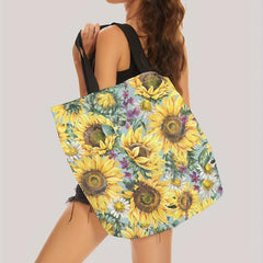Sunflower Print Tote Bag for Travel and Shopping