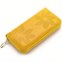 Flower Embossed Long Wallet Zipper Con Purse