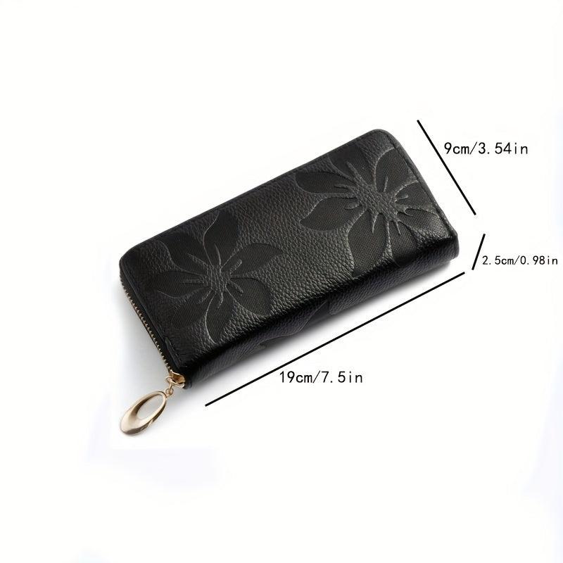 Flower Embossed Long Wallet Zipper Con Purse