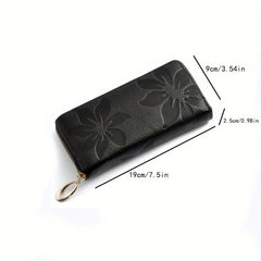 Flower Embossed Long Wallet Zipper Con Purse