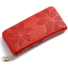 Flower Embossed Long Wallet Zipper Con Purse