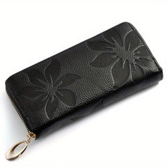 Flower Embossed Long Wallet Zipper Con Purse