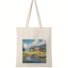 House Pattern Canvas Bag Large Capacity Shoulder Bag