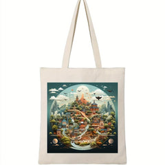 Cartoon Print Canvas Shoulder Bag Lightweight Handbag