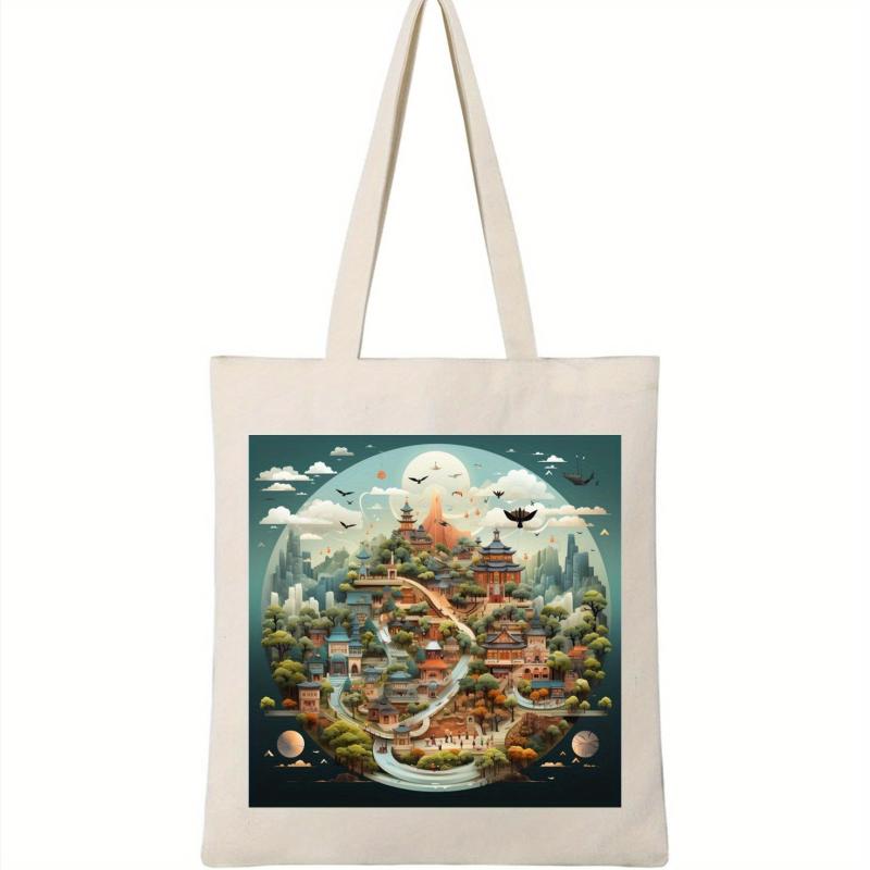 Cartoon Print Canvas Shoulder Bag Lightweight Handbag
