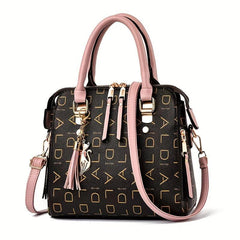 Letter Pattern Square Satchel Bag Classic Tote Handbag
