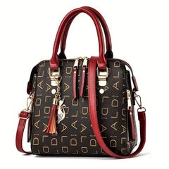 Letter Pattern Square Satchel Bag Classic Tote Handbag