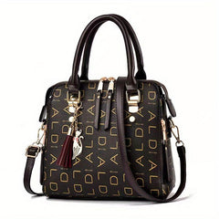 Letter Pattern Square Satchel Bag Classic Tote Handbag