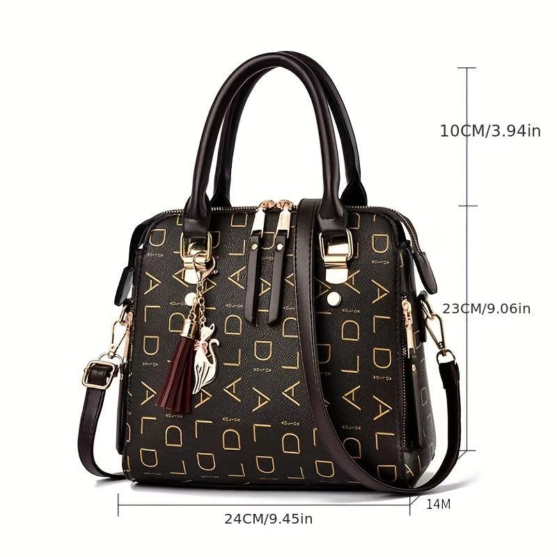 Letter Pattern Square Satchel Bag Classic Tote Handbag