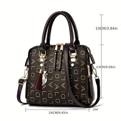 Letter Pattern Square Satchel Bag Classic Tote Handbag