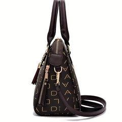 Letter Pattern Square Satchel Bag Classic Tote Handbag
