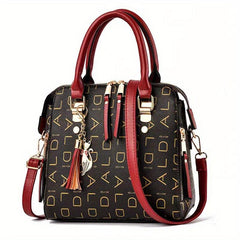Letter Pattern Square Satchel Bag Classic Tote Handbag