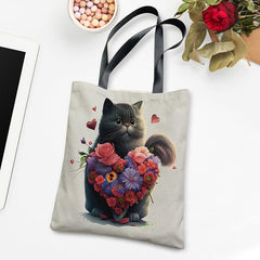 Cat Print Canvas Tote Bag Women's Shoulder Bag Reusable Shopping Handbag
