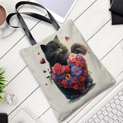 Cat Print Canvas Tote Bag Women's Shoulder Bag Reusable Shopping Handbag