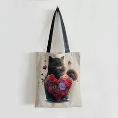 Cat Print Canvas Tote Bag Women's Shoulder Bag Reusable Shopping Handbag