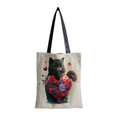 Cat Print Canvas Tote Bag Women's Shoulder Bag Reusable Shopping Handbag