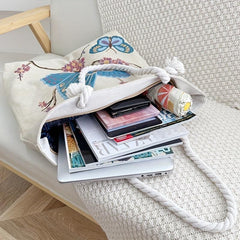 Butterfly Embroidery Tote Bag Large Capacity Retro Shoulder Handbag