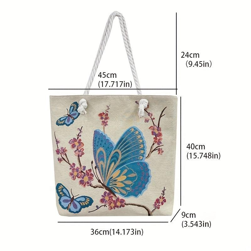 Butterfly Embroidery Tote Bag Large Capacity Retro Shoulder Handbag
