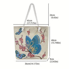 Butterfly Embroidery Tote Bag Large Capacity Retro Shoulder Handbag