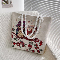 Butterfly Embroidery Tote Bag Large Capacity Retro Shoulder Handbag
