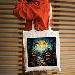 Jack o' lantern Pattern Canvas Shoulder Bag Halloween Storage Bag