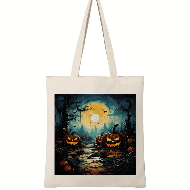 Jack o' lantern Pattern Canvas Shoulder Bag Halloween Storage Bag