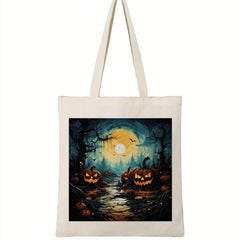 Jack o' lantern Pattern Canvas Shoulder Bag Halloween Storage Bag