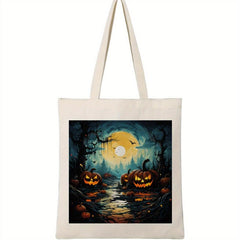 Jack o' lantern Pattern Canvas Shoulder Bag Halloween Storage Bag