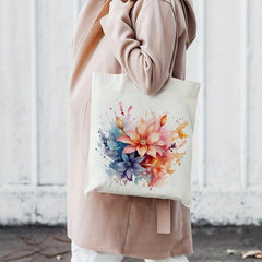Lotus Print Canvas Bag Large Capacity Shoulder Bag