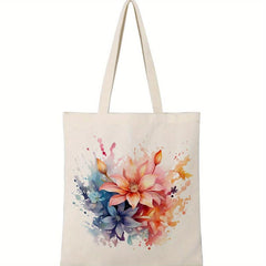 Lotus Print Canvas Bag Large Capacity Shoulder Bag