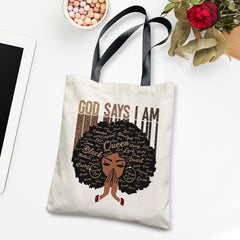 Letter & Girl Pattern Shoulder Bag African American Handbag Organizer