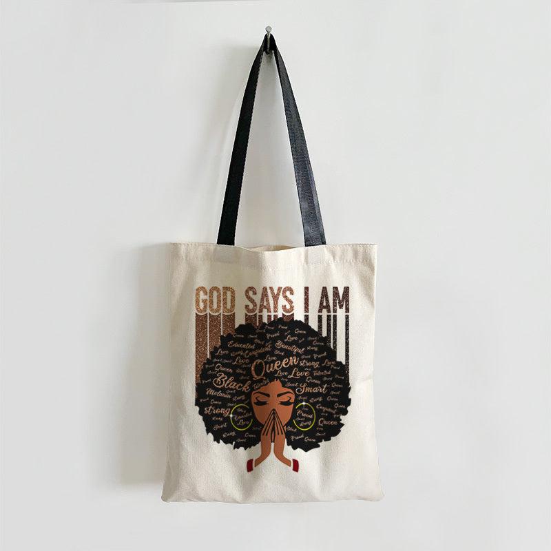 Letter & Girl Pattern Shoulder Bag African American Handbag Organizer