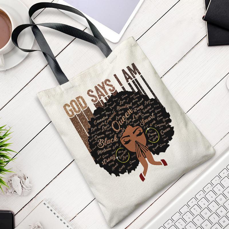 Letter & Girl Pattern Shoulder Bag African American Handbag Organizer