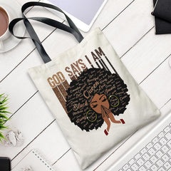 Letter & Girl Pattern Shoulder Bag African American Handbag Organizer