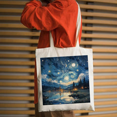 Night Star Pattern Canvas Handbag Large Shopping Bag All Match Storage Bag