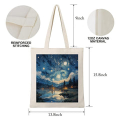 Night Star Pattern Canvas Handbag Large Shopping Bag All Match Storage Bag