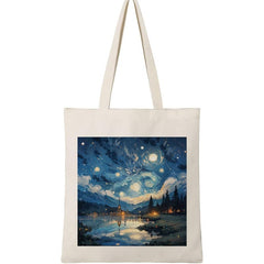 Night Star Pattern Canvas Handbag Large Shopping Bag All Match Storage Bag